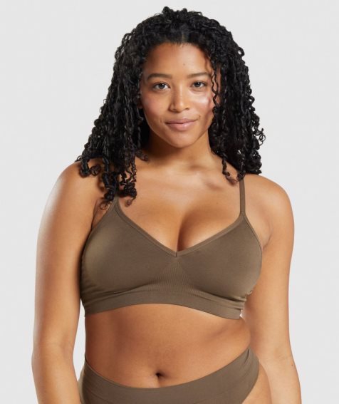 Women's Gymshark Seamless Low Neck Bralette Underwear Brown | NZ 1YPNGU